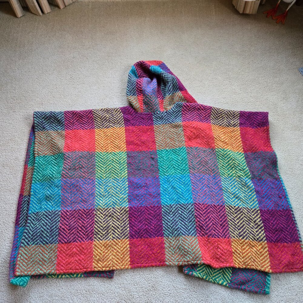 Wool Handwoven Colorful Cape Sweater Poncho Cloak John Branigan Boho Herringbone - Picture 9 of 11